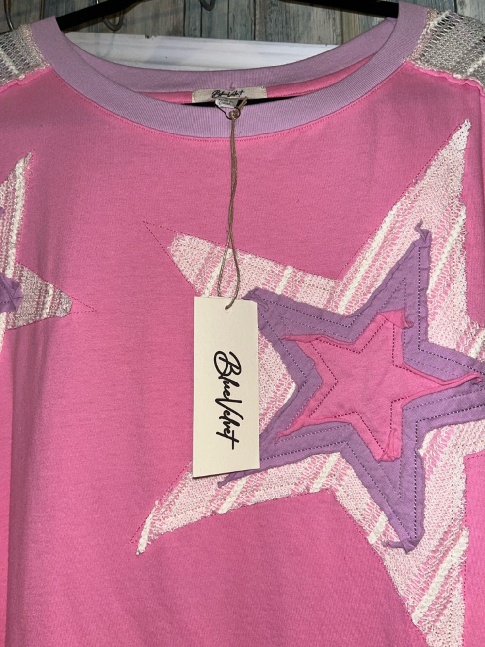 BlueVelvet Large Pink Star Appliqué Long Sleeve Top - Picture 5 of 7